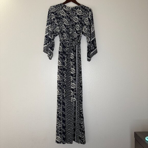 Boho Maxi Dress Entro Blue White Paisley Wide Sleeve Boho Maxi Dress | Medium - Picture 8 of 8